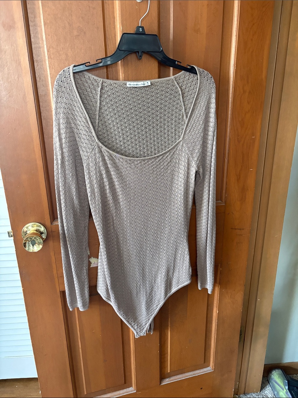 Abercrombie & Fitch Taupe Long Sleeve Scoop-Neck Bodysuit